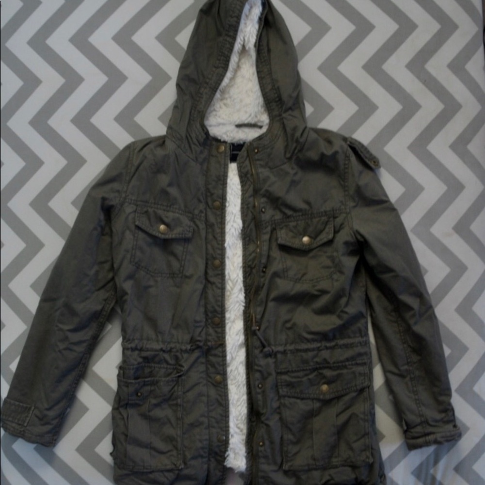 olive jacket with fur inside